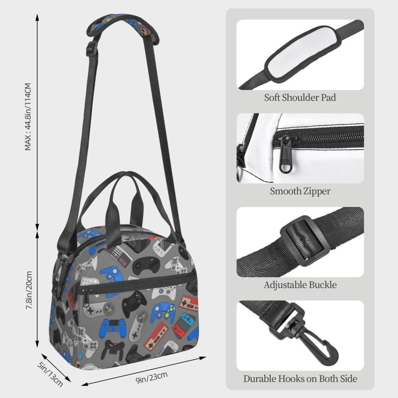 Perinsto Colorful Video Game Controller Background Lunch Bag Reusable Insulated Lunch Tote Bag Lunchbox Container With Adjustable Shoulder Strap For Office Work School Picnic Travel - Image 3
