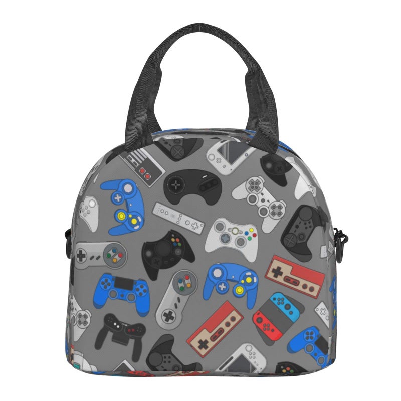 Perinsto Colorful Video Game Controller Background Lunch Bag Reusable Insulated Lunch Tote Bag Lunchbox Container With Adjustable Shoulder Strap For Office Work School Picnic Travel - Image 2