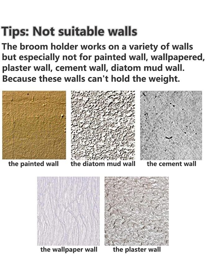 Arabest Broom Holder, Broom Gripper Mop Holders Wall Mount, Mop Racks Holders Self Adhesive No Drilling Super Anti-Slip, Broom Mop Dustpan Hanger for Home, Kitchen, Garage Storage (White+Gray Tape) - Image 3