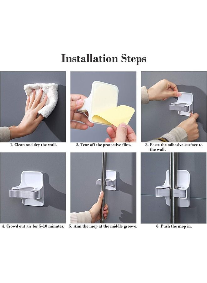 Arabest Broom Holder, Broom Gripper Mop Holders Wall Mount, Mop Racks Holders Self Adhesive No Drilling Super Anti-Slip, Broom Mop Dustpan Hanger for Home, Kitchen, Garage Storage (White+Gray Tape) - Image 5