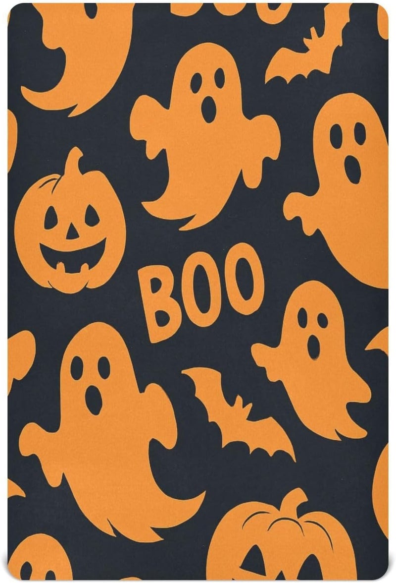 Halloween Boo Pumpkin Bat Crib Sheets for Boys Girls Ultra Soft Breathable Baby Crib Sheet Fitted Crib Sheets for Standard Size Crib and Toddler Mattresses, 39 x 27 Inch - Image 1
