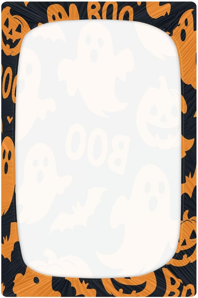 Halloween Boo Pumpkin Bat Crib Sheets for Boys Girls Ultra Soft Breathable Baby Crib Sheet Fitted Crib Sheets for Standard Size Crib and Toddler Mattresses, 39 x 27 Inch - Image 3