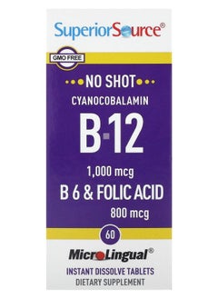 Superior Source Cyanocobalamin B-12 B-6 & Folic Acid 60 MicroLingual Instant Dissolve Tablets 