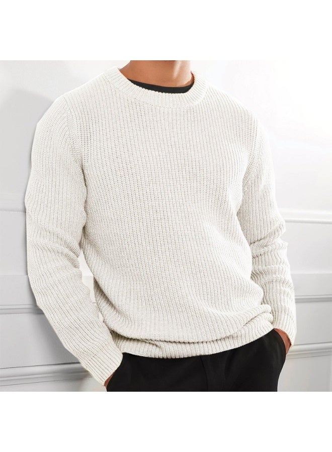 NIBEMINENT Pullovers Men Sweaters Knitted Tops Round Neck Full Sleeve Solid Knit Sweater Top Splice Casual Loose Regular Autumn Winter - Image 1