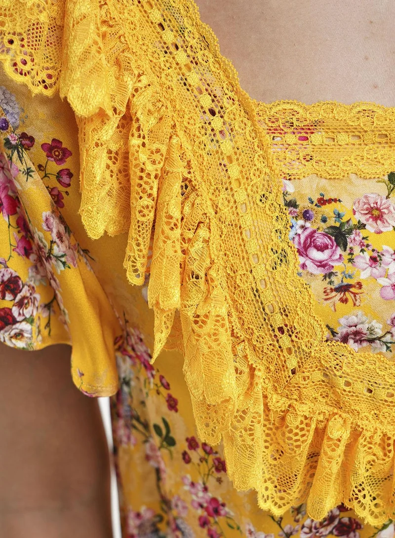 Kashkha  Mustard Viscose Floral Print Mini Nightwear Dress (CNH449) for Women | Best Price UAE