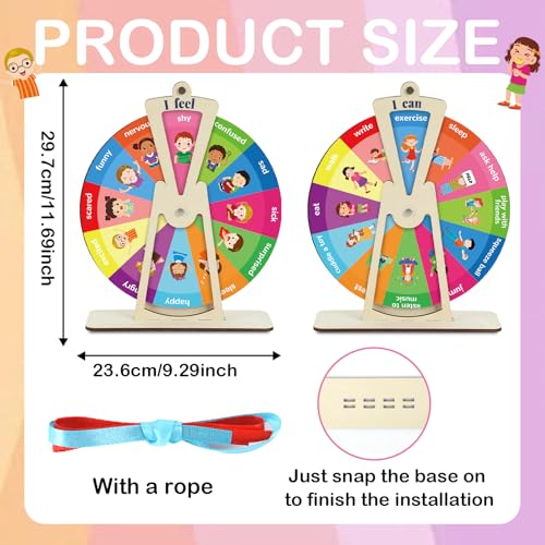gisgfim 2Pcs Wooden Feelings Wheel Emotion Wheel with Stand 95Inch Therapy Office Desk Decor Expression Emotions Chart Mental Health Gifts Therapist Must Have Feelings Poster Sign Emotional Psychology Tool - Image 3
