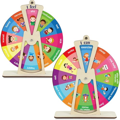 gisgfim 2Pcs Wooden Feelings Wheel Emotion Wheel with Stand 95Inch Therapy Office Desk Decor Expression Emotions Chart Mental Health Gifts Therapist Must Have Feelings Poster Sign Emotional Psychology Tool - Image 1