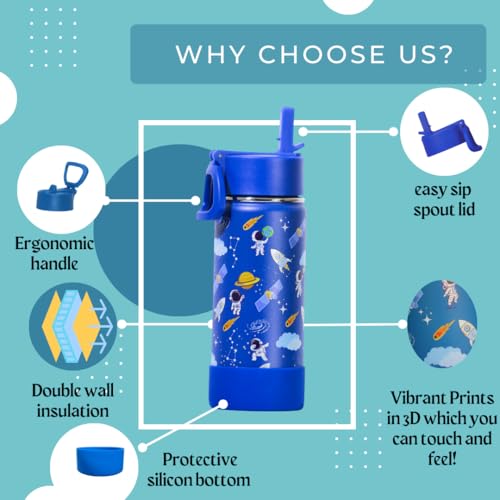 TOM  BELL TOM & BELL Insulated Water Bottle for Kids 500ml,Double Wall Water Bottle for School, Sipper Bottle,Hot and Cold, Premium 304 Stainless Steel (dark blue, 500ml) - Image 5