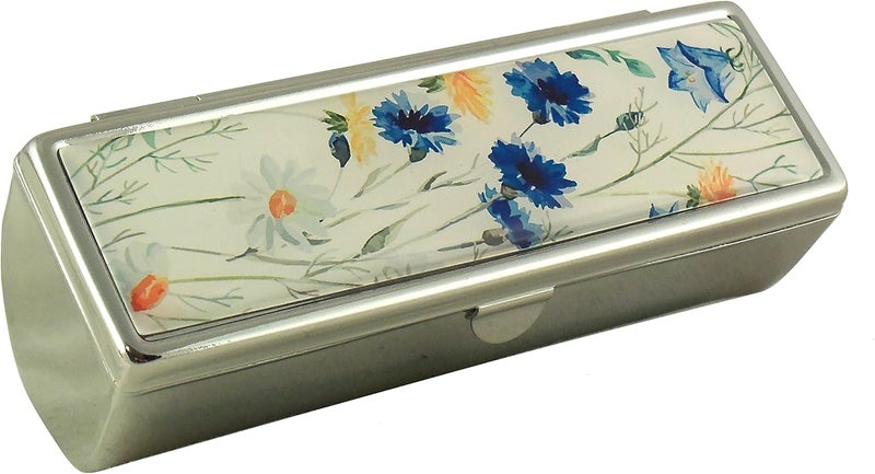 Houder Designer Lipstick Case with Mirror for Purse - Decorative Lipstick Holder with Gift Box - Velvet Lined - Protect Your Lipsticks in Style (Blue Flowers)