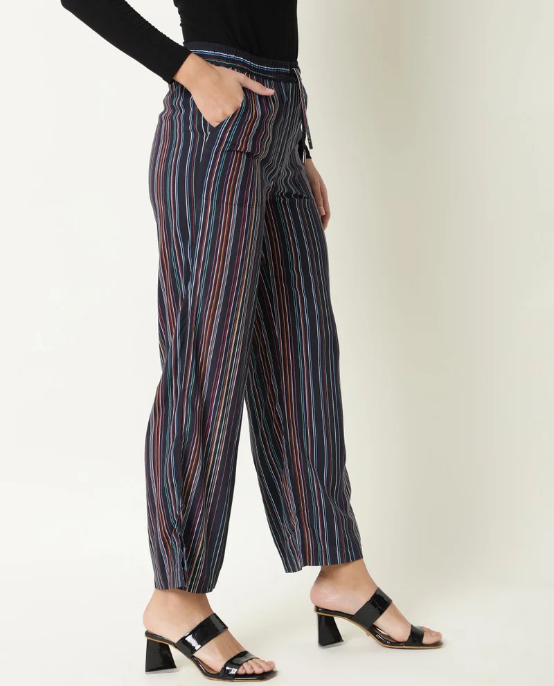 Rareism Women's Striped Relaxed Fit Trousers