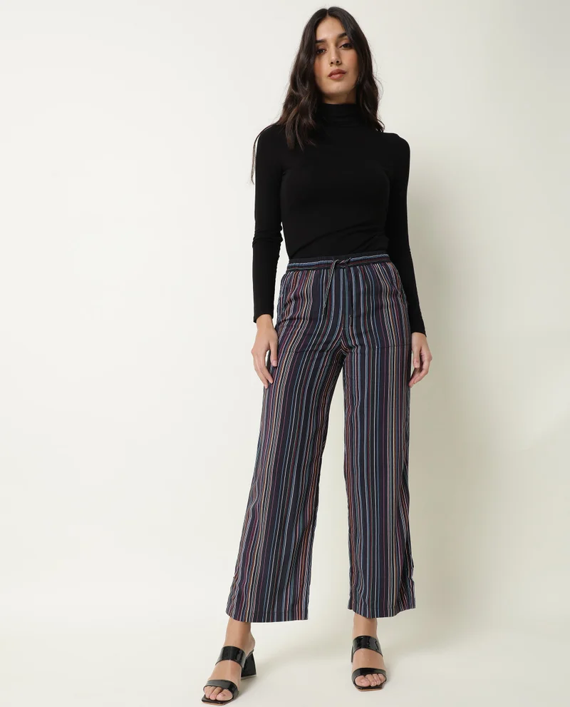 Rareism Women's Striped Relaxed Fit Trousers