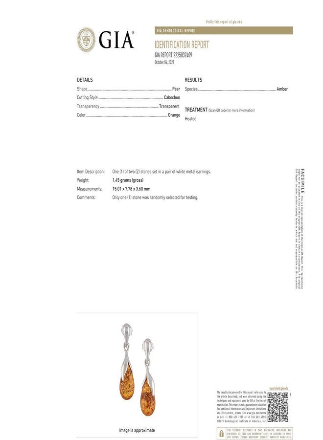 هوليداي غفت شوب أقراط من الكهرمان - أقراط كهرمان البلطيق المعتمدة من معهد الأحجار الكريمة الأمريكي "تينا" - أقراط متدلية - مجموعة مجوهرات من الفضة الإسترليني - Image 5