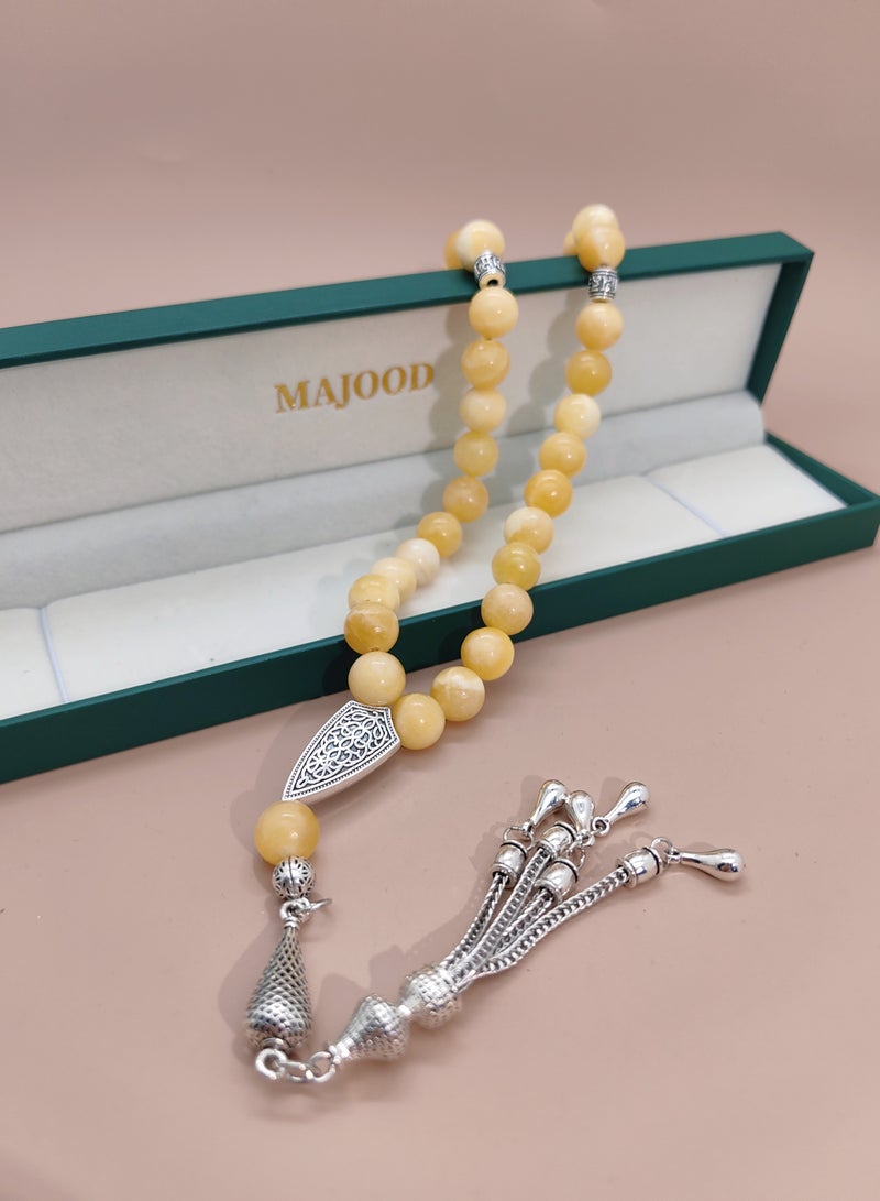 MAJOOD 33 Natural Yellow And White Agate Prayer Beads/Tasbih/10mm - Image 5