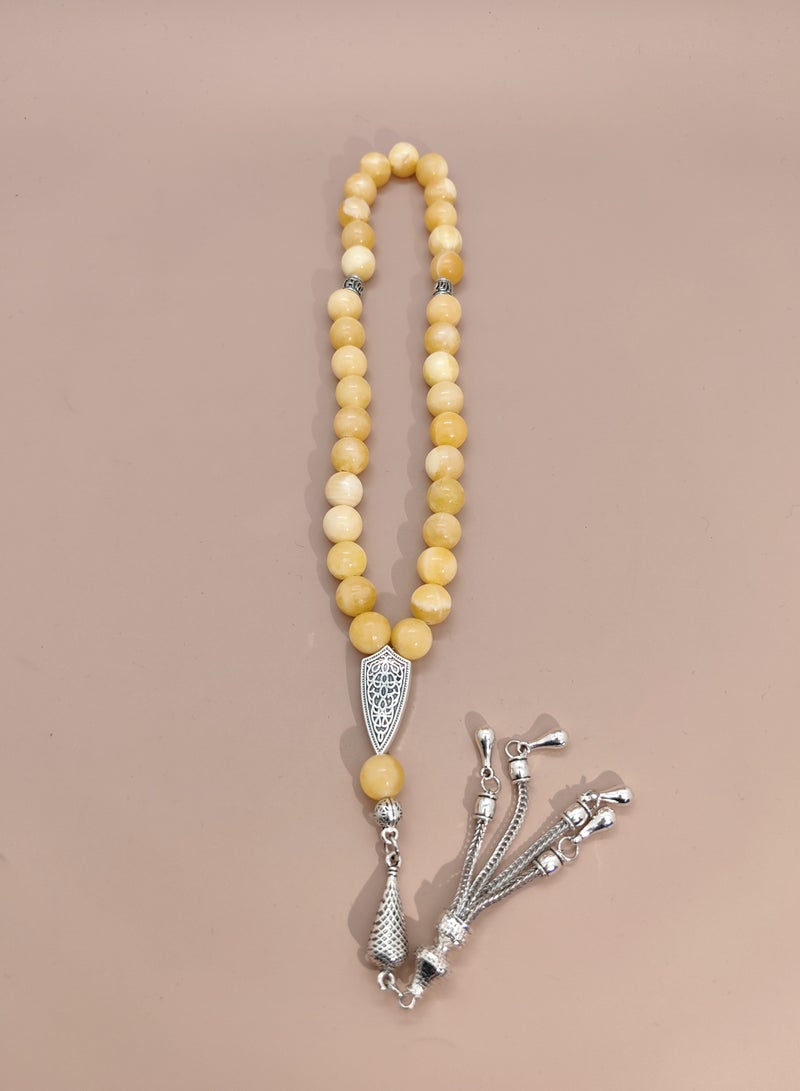 MAJOOD 33 Natural Yellow And White Agate Prayer Beads/Tasbih/10mm - Image 4