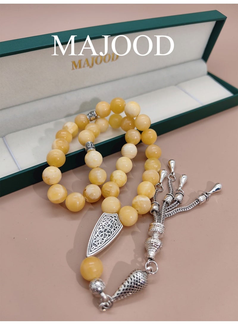 MAJOOD 33 Real Yellow Agate Prayer Beads/Tasbih/10mm/For Men And Women - Image 1