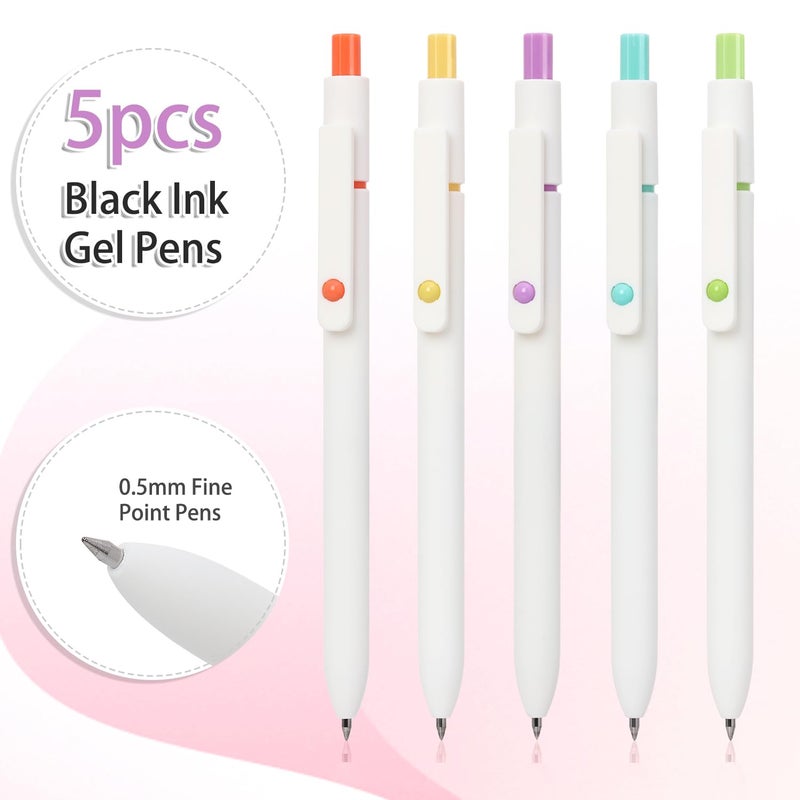 FIOVER Gel Pens, 5pcs 0.5mm Quick Dry Black Ink Fine Point Smooth Writing Pens High-End Series Ballpoint for Office School Supplies, Gifts for Women and Men - Image 2