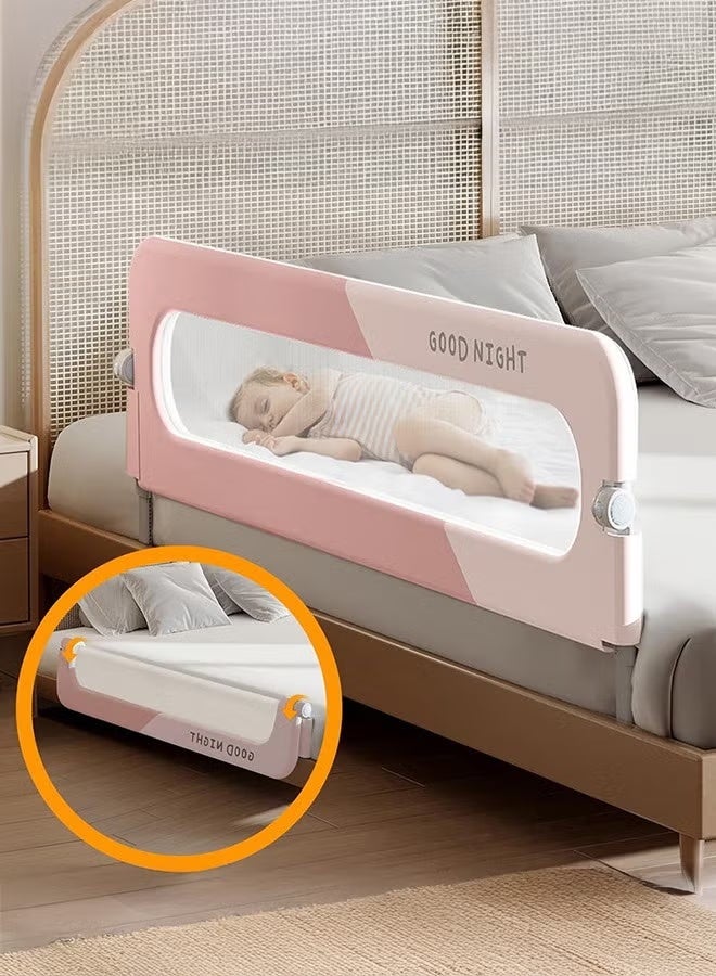 WALALLA Foldable Toddler Bed Rail ,Extra Tall Safety Side Rail with Reinforced Anchor & Soft Mesh Bumper, Anti-Fall Guard for Kids Transitioning to Big Bed, Universal Fit for Twin, Full, Queen, King Size Beds,Pink - Image 1