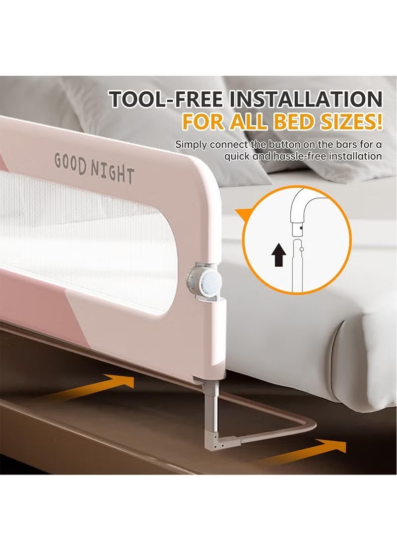 WALALLA Foldable Toddler Bed Rail ,Extra Tall Safety Side Rail with Reinforced Anchor & Soft Mesh Bumper, Anti-Fall Guard for Kids Transitioning to Big Bed, Universal Fit for Twin, Full, Queen, King Size Beds,Pink - Image 5
