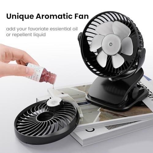 Shinebella AA Battery Powered Clip on Fan with 4-Speed, 5’’ Small Desk Fan with Aroma Function, USB Powered, 360°Rotation, Ultra Quiet, for Golf Cart, Stroller, Bedroom,Car(Batteries Not Included) - Image 3