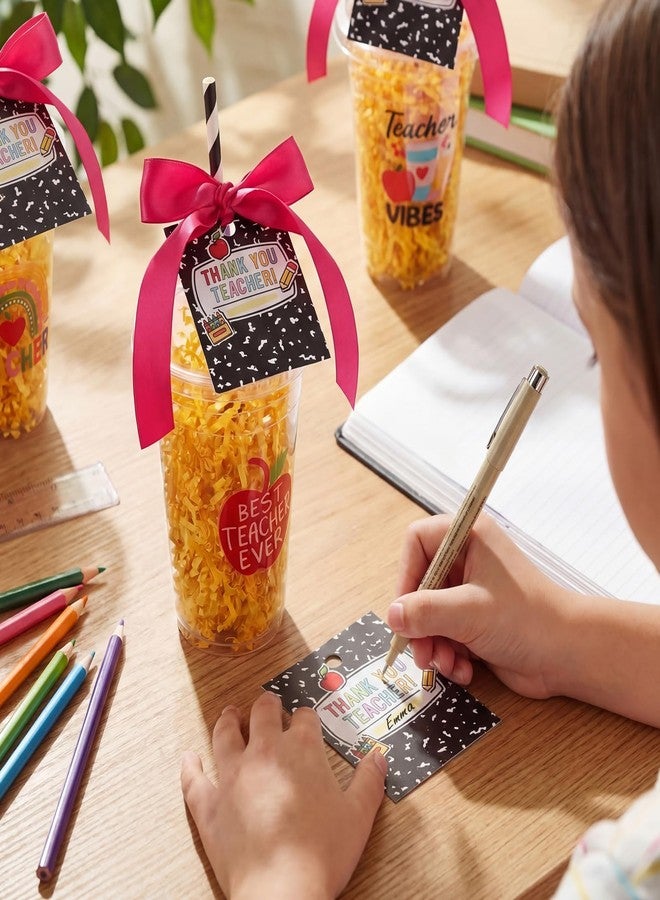 Ferrochef 6 Sets Teacher Appreciation Gifts Bulk DIY Plastic Coffee Cups with Lid, Straw, Card, and Stickers Thank You Gifts for Teacher Employee Back to School End of Year Party Favors - Image 5