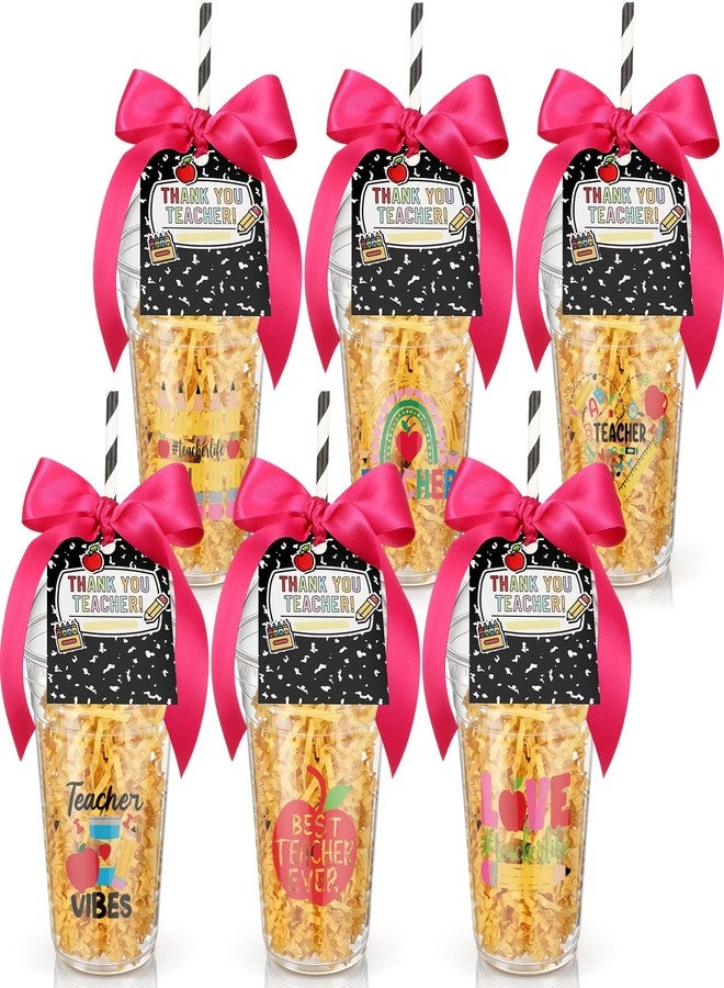 Ferrochef 6 Sets Teacher Appreciation Gifts Bulk DIY Plastic Coffee Cups with Lid, Straw, Card, and Stickers Thank You Gifts for Teacher Employee Back to School End of Year Party Favors - Image 3