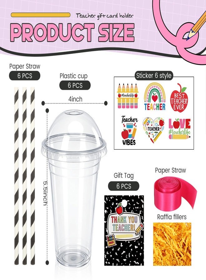 Ferrochef 6 Sets Teacher Appreciation Gifts Bulk DIY Plastic Coffee Cups with Lid, Straw, Card, and Stickers Thank You Gifts for Teacher Employee Back to School End of Year Party Favors - Image 2