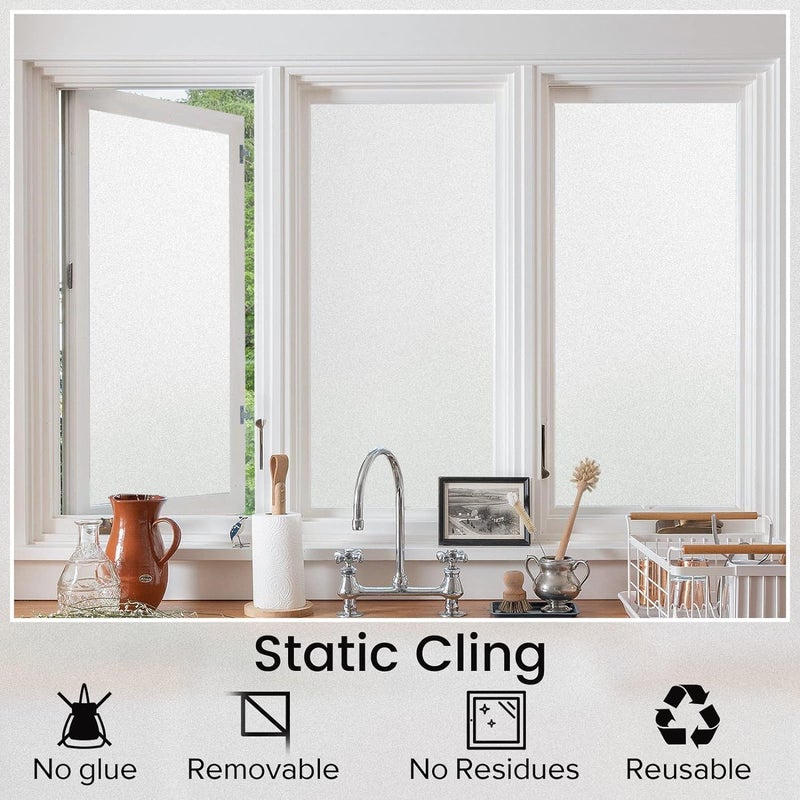 رابيتجو فيلم rabbitgoo Window Privacy Film غير اللصق فيلم نافذة زجاجي من أجل الحمام ثابتة ملصقات حجب الحرارة للمنزل لأغطية النوافذ الداخلية الداخلية منزل لون أبيض 11.8 "× 118.1" " - Image 2