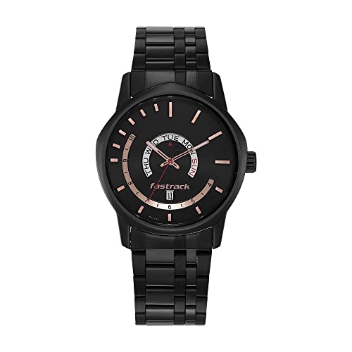 Fastrack Exuberant Quartz Analog with Day & Date Black Dial Black Stainless Steel Strap Watch for Guys - NT3279NM01 - Image 2