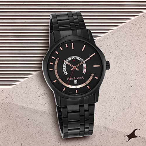 Fastrack Exuberant Quartz Analog with Day & Date Black Dial Black Stainless Steel Strap Watch for Guys - NT3279NM01 - Image 3
