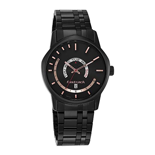 Fastrack Exuberant Quartz Analog with Day & Date Black Dial Black Stainless Steel Strap Watch for Guys - NT3279NM01 - Image 1