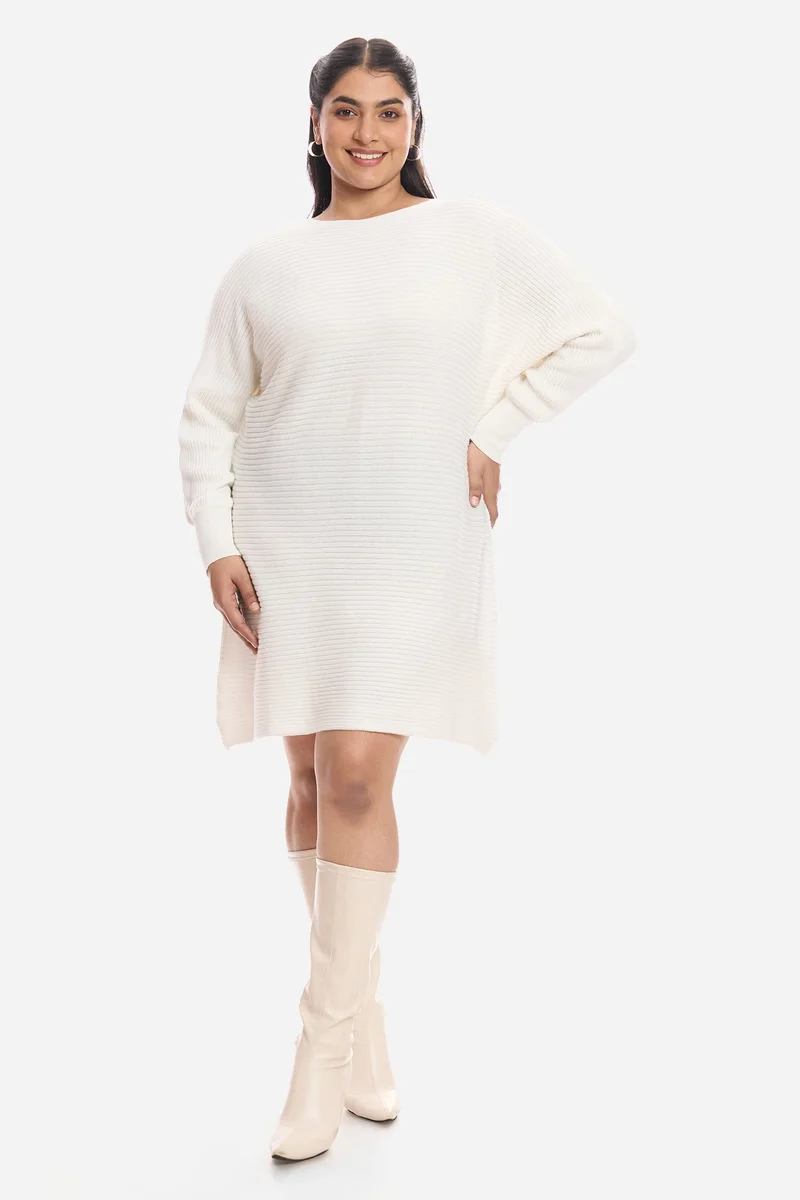 Virgio Solid Cotton Plus Size Dress With Cuffed Sleeves for Women