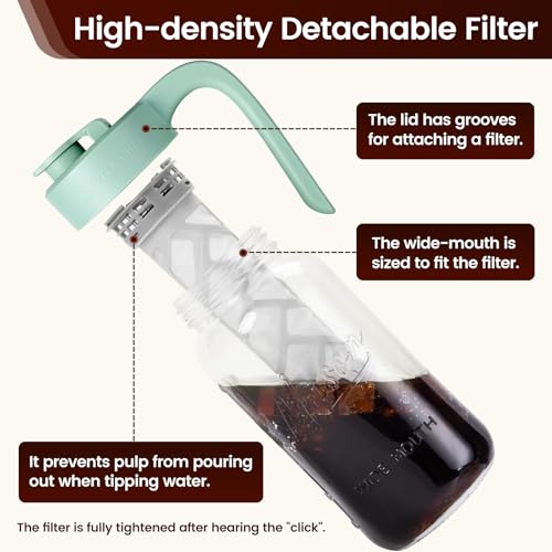 Spreccio Cold Brew Coffee Maker Glass, Airtight & Leakproof Mason Jar Pitcher with Cold Brew Filter, 64 oz Glass Pitcher with Lid for Iced Coffee, Lemonade, Ice Tea - Image 4