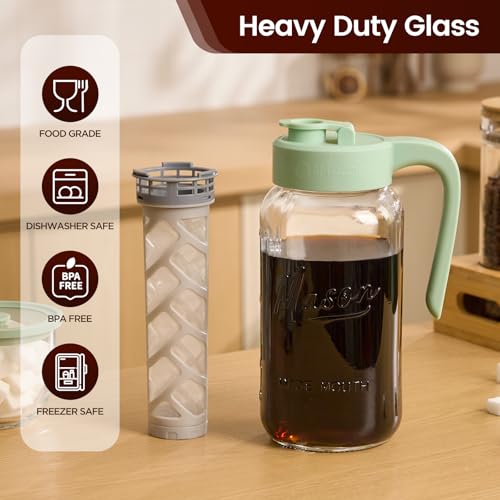 Spreccio Cold Brew Coffee Maker Glass, Airtight & Leakproof Mason Jar Pitcher with Cold Brew Filter, 64 oz Glass Pitcher with Lid for Iced Coffee, Lemonade, Ice Tea - Image 5
