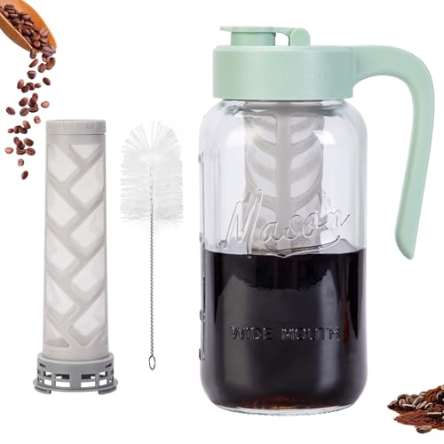 Spreccio Cold Brew Coffee Maker Glass, Airtight & Leakproof Mason Jar Pitcher with Cold Brew Filter, 64 oz Glass Pitcher with Lid for Iced Coffee, Lemonade, Ice Tea - Image 1