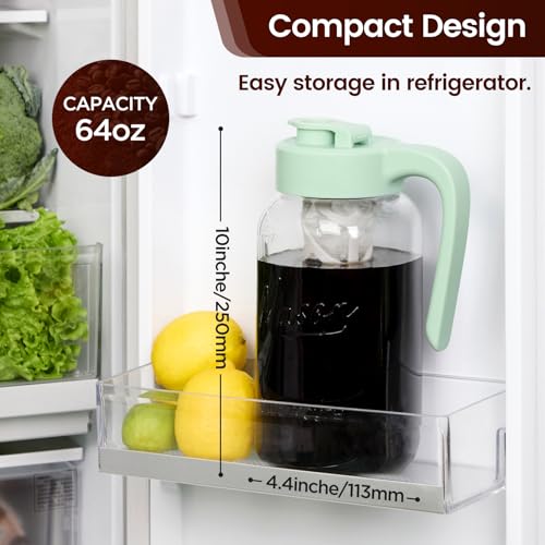 Spreccio Cold Brew Coffee Maker Glass, Airtight & Leakproof Mason Jar Pitcher with Cold Brew Filter, 64 oz Glass Pitcher with Lid for Iced Coffee, Lemonade, Ice Tea - Image 2