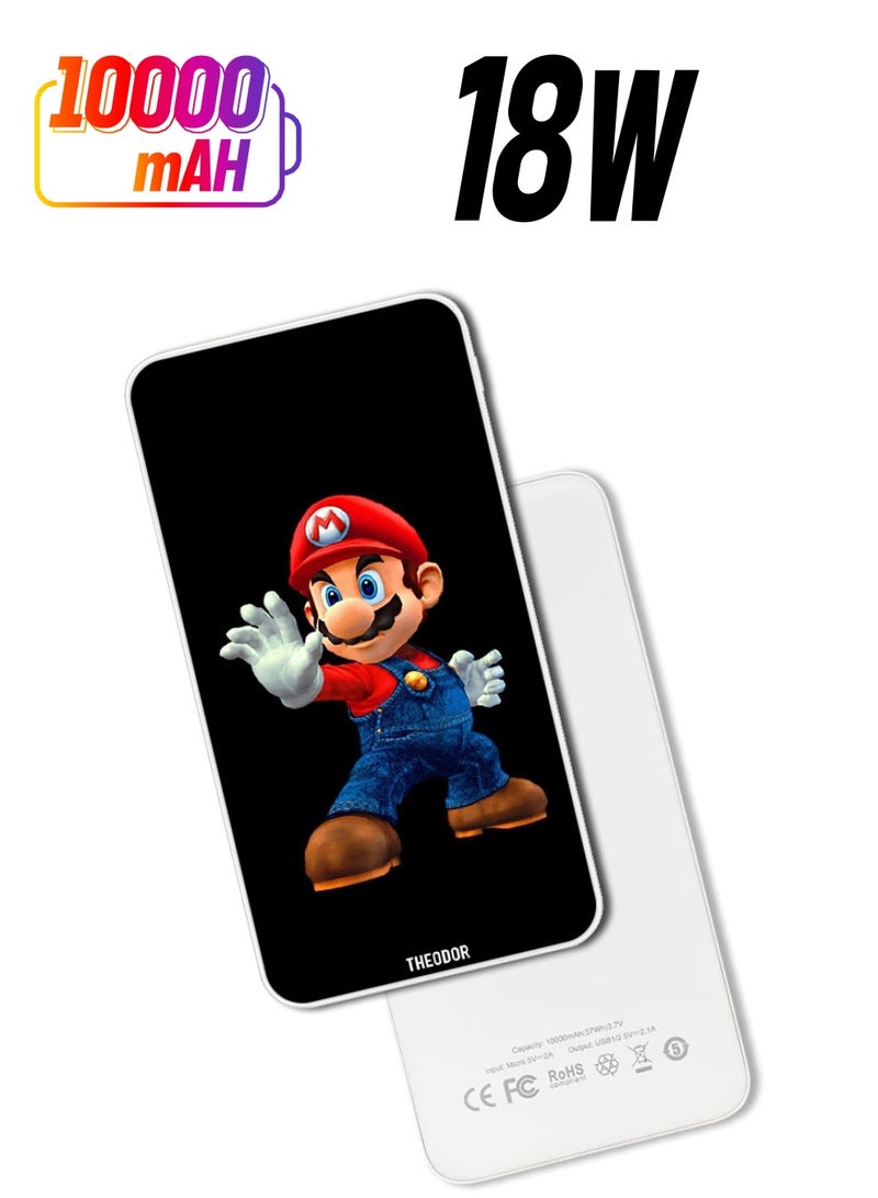 Theodor 10,000 mAh Super Fast Charging Ultra Compact Power Bank with Quick Charge & Power Delivery, Portable Charger For iPhone and Android Super Mario - Image 1