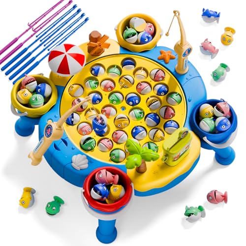 ORANGE OCEAN 70 PCS Magnetic Fishing Table Game for Kids Boys Toddlers Ages 35 46 Magnetic Fishing Toys with 360 Rotation Sound Birthday Toys Gifts for 3 4 5 6 Year Old Boys Kids 18 Players - Image 1
