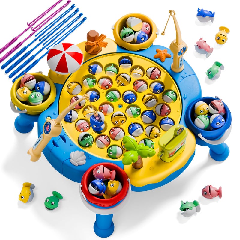 ORANGE OCEAN 70 PCS Magnetic Fishing Table Game for Kids Boys Toddlers Ages 35 46 Magnetic Fishing Toys with 360 Rotation Sound Birthday Toys Gifts for 3 4 5 6 Year Old Boys Kids 18 Players - Image 3