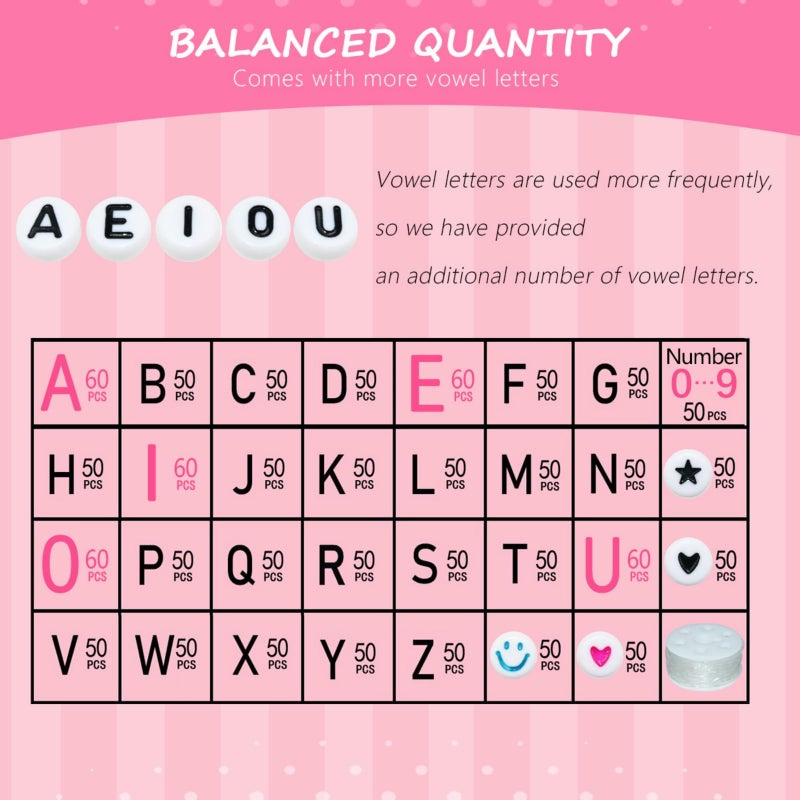 Looconi Amaney 1600pcs Acrylic Alpabet Letter Beads,31 Styles,Heart,Number,Star and Smiley Beads,4x7mm for Jewelry Making Bracelets Necklaces Key Chains - Image 2