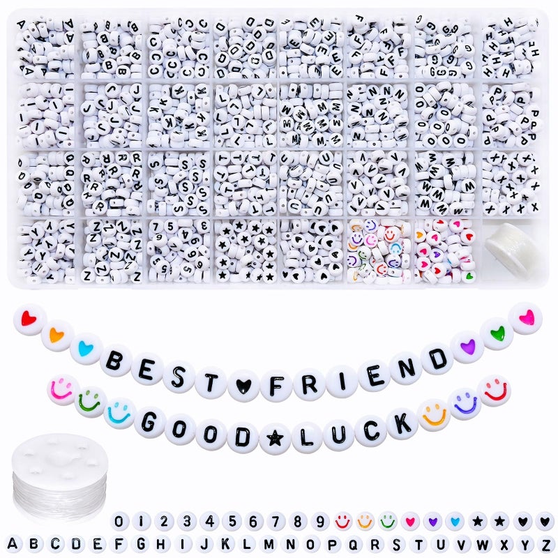 Looconi Amaney 1600pcs Acrylic Alpabet Letter Beads,31 Styles,Heart,Number,Star and Smiley Beads,4x7mm for Jewelry Making Bracelets Necklaces Key Chains - Image 1