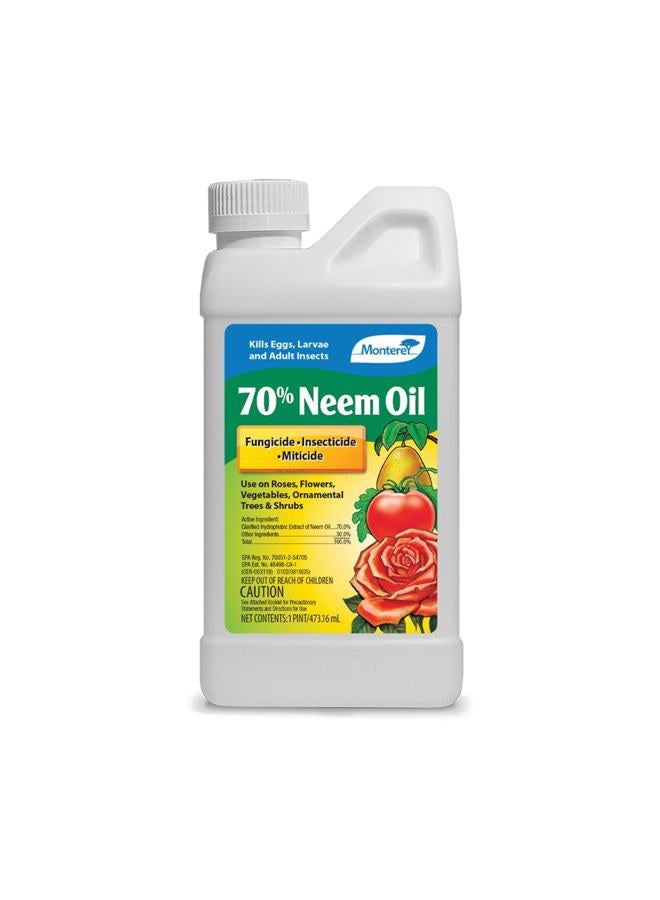 Monterey 70% Neem Oil - Organic Gardening Fungicide, Insecticide, Miticide - Kills Eggs, Larvae, and Adult Insects - 1 Pint - Apply Using a Sprayer - Image 1
