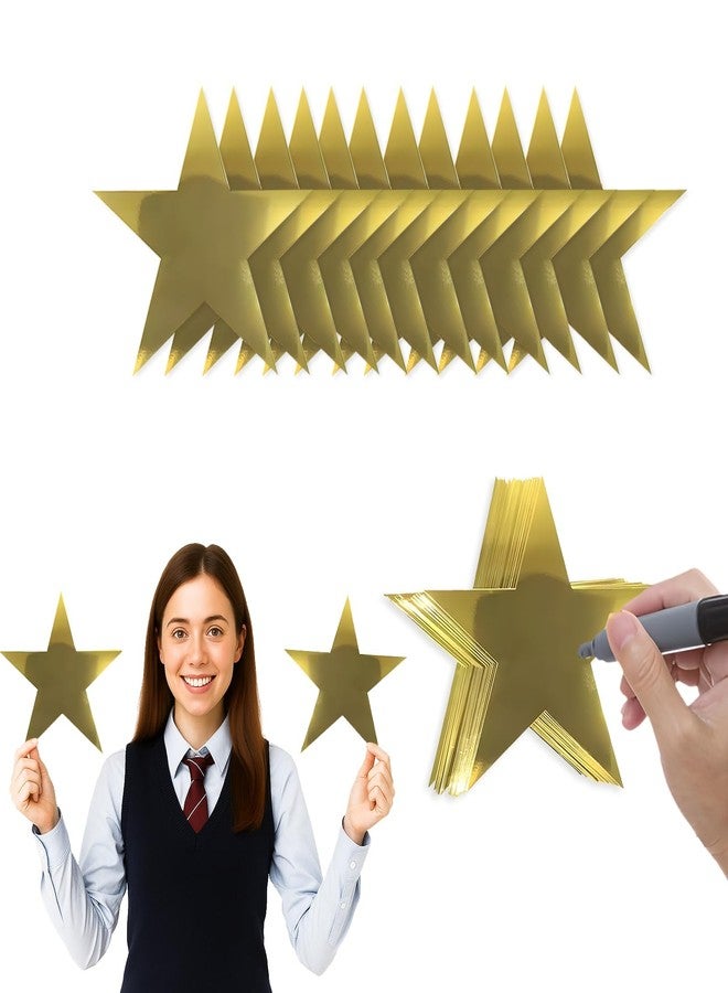 قصاصات نجوم ذهبية، 100 قطعة من قصاصات النجوم، نجوم ورقية مزدوجة الطباعة مقاس 6 بوصات، مصنوعة من الورق المقوى لتزيين الحفلات، وتزيين الجدران، وأعياد الميلاد، وحفلات الزفاف، وحفلات التخرج - Image 1