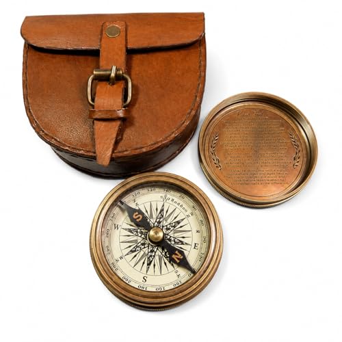 THOR INSTRUMENTS Authentic Vintage Style Brass Pocket Compass with Leather Case Rustic Vintage Home Decor Gifts - Image 1