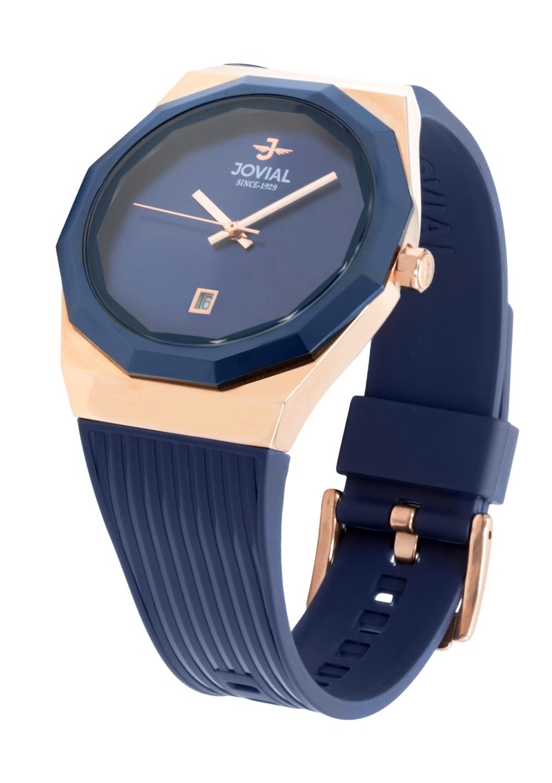 JOVIAL 5082 GRRQ54E Skin Friendly Rubber Men's Watch, Sleek, Timeless Design, Blue Dial, Quartz Movement, 41MM - Image 2