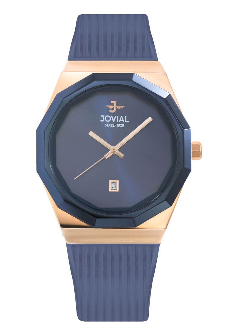 JOVIAL 5082 GRRQ54E Skin Friendly Rubber Men's Watch, Sleek, Timeless Design, Blue Dial, Quartz Movement, 41MM - Image 1