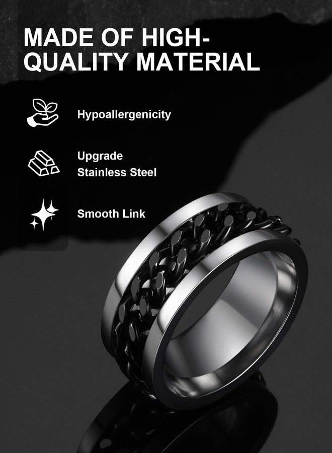 ChainsPro Black Anxiety Ring Fidget Rings for Anxiety Mens Rings Size 9 Stainless Steel Black Meditation Rings for Women Spinning - Image 5