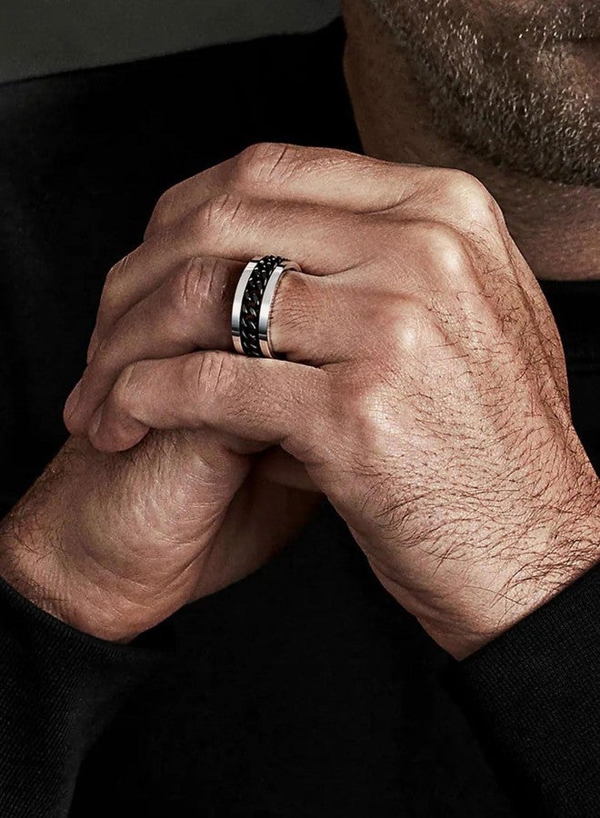 ChainsPro Black Anxiety Ring Fidget Rings for Anxiety Mens Rings Size 9 Stainless Steel Black Meditation Rings for Women Spinning - Image 2