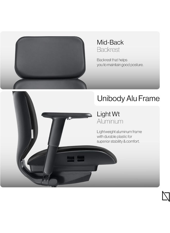 NAVODESK NAVO ATOM, Minimal Aesthetic & Ergonomic Office Chair, Slim & Sleek Premium Home Office Desk Chair with Adjustable Seat Depth, Lumbar Support and 4D Armrests (CloudLeather - LowBack, Pure Black) - Image 3