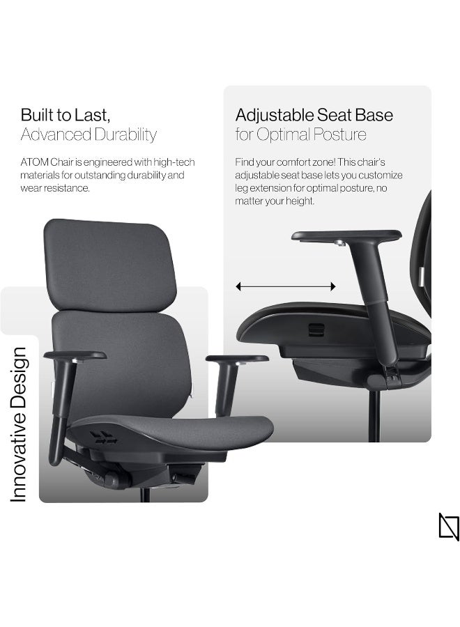 NAVODESK NAVO ATOM, Minimal Aesthetic & Ergonomic Office Chair, Slim & Sleek Premium Home Office Desk Chair with Adjustable Seat Depth, Lumbar Support and 4D Armrests (CloudLeather - LowBack, Pure Black) - Image 5