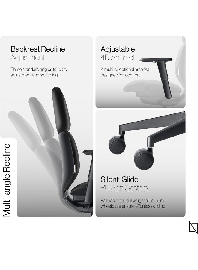 NAVODESK NAVO ATOM, Minimal Aesthetic & Ergonomic Office Chair, Slim & Sleek Premium Home Office Desk Chair with Adjustable Seat Depth, Lumbar Support and 4D Armrests (CloudLeather - LowBack, Pure Black) - Image 4